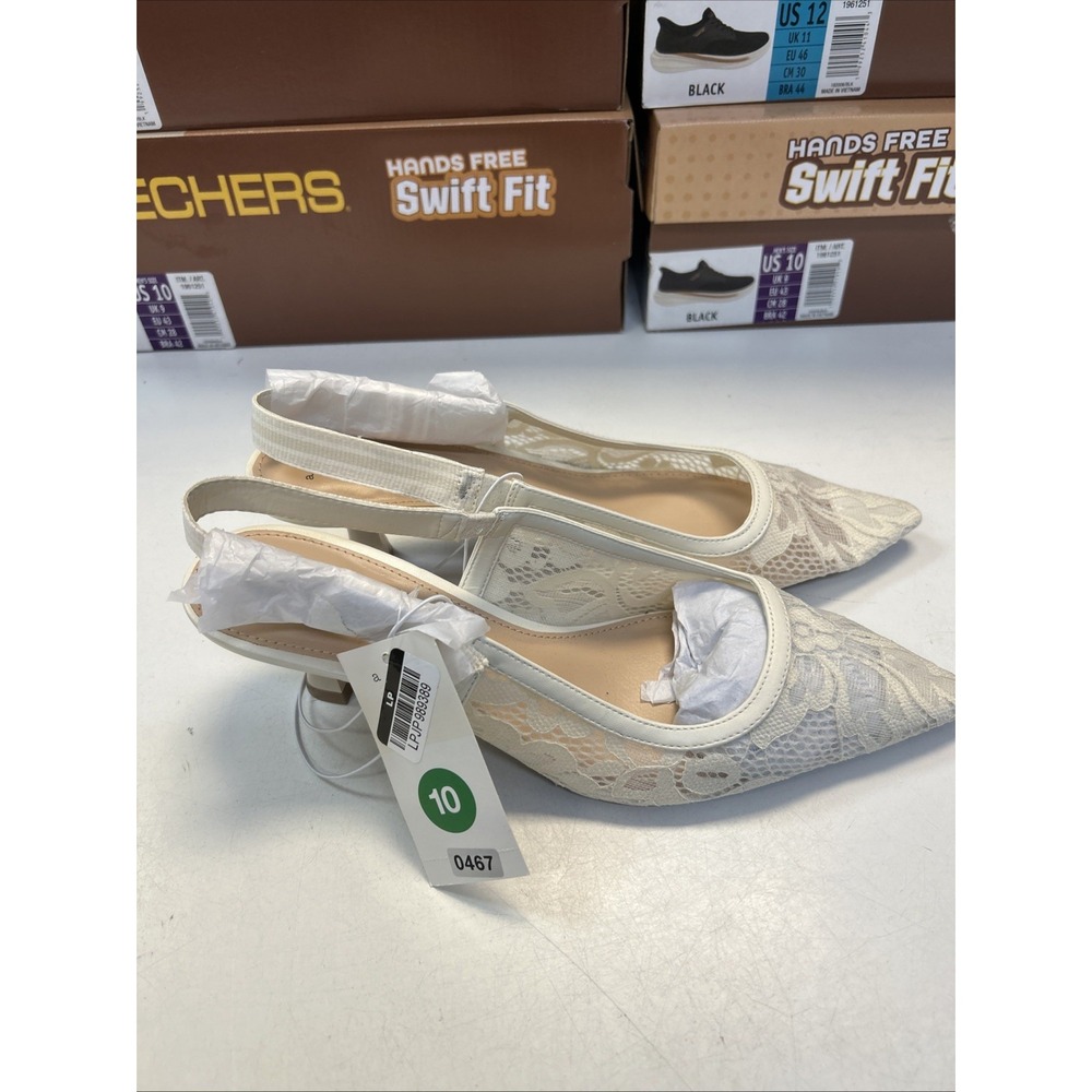 A New Day Milan Slingback Heels Cream Lace Pointed Toe Pumps Womens 10 0467
